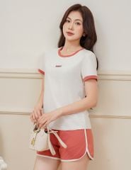 Bộ hè nữ quần đùi cổ bo rib dáng thể thao