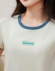 Bộ hè nữ quần đùi cổ bo rib dáng thể thao