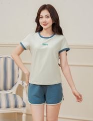 Bộ hè nữ quần đùi cổ bo rib dáng thể thao
