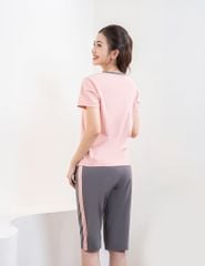 Bộ hè nữ cổ tim quần lửng phối line hai bên