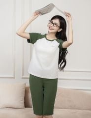 Bộ hè quần lửng nữ tay raglan in sọc hai bên vai