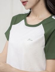 Bộ hè quần lửng nữ tay raglan in sọc hai bên vai