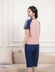 Bộ hè quần lửng nữ tay raglan in sọc hai bên vai
