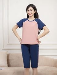 Bộ hè quần lửng nữ tay raglan in sọc hai bên vai