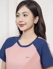 Bộ hè quần lửng nữ tay raglan in sọc hai bên vai