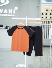 Bộ hè quần lửng nữ tay raglan in sọc hai bên vai