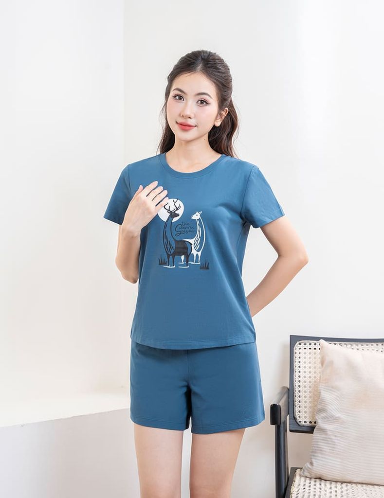 Bộ hè nữ quần đùi áo in ngực