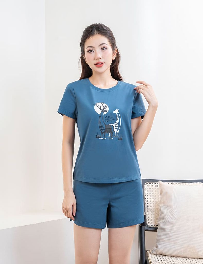 Bộ hè nữ quần đùi áo in ngực