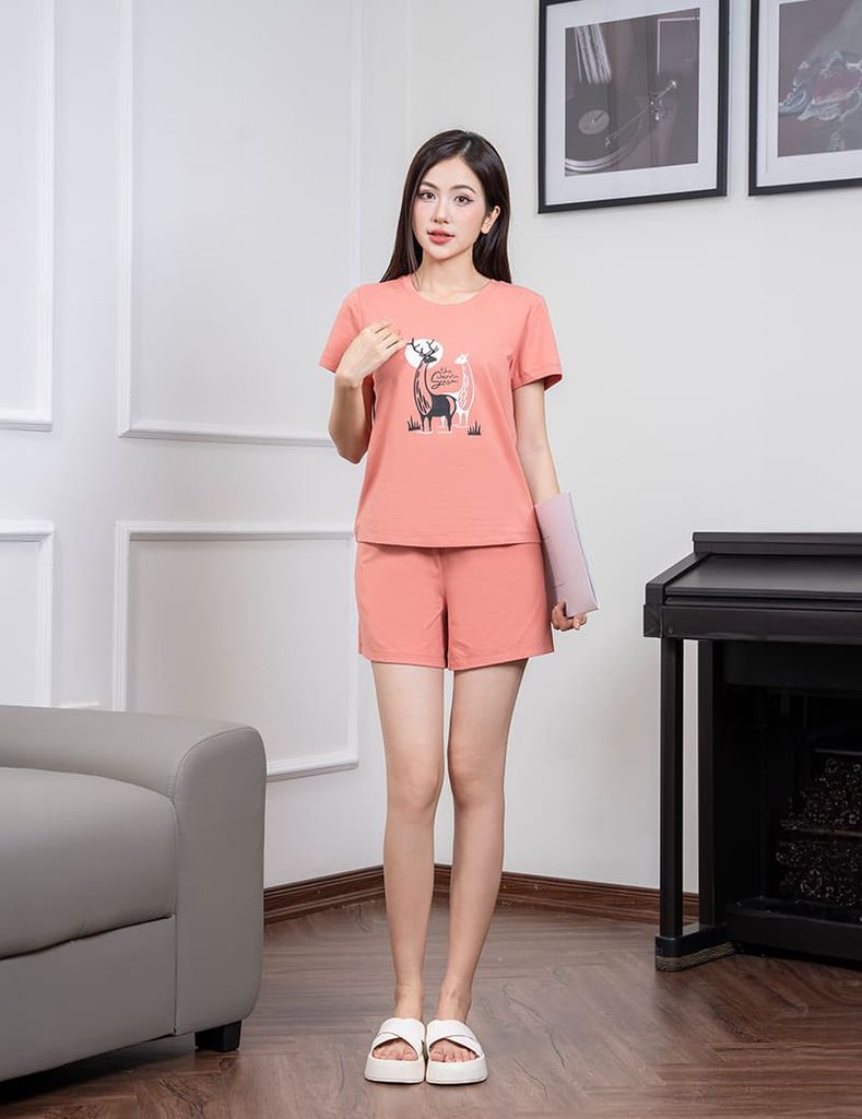 Bộ hè nữ quần đùi áo in ngực