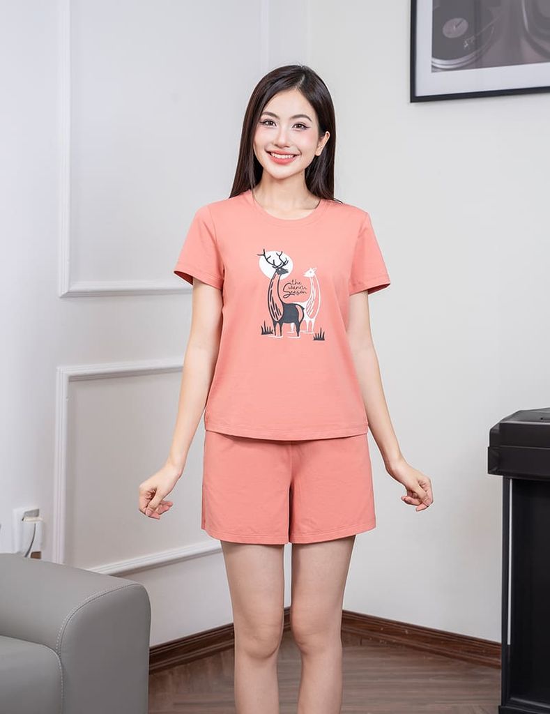 Bộ hè nữ quần đùi áo in ngực