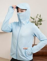Áo chống nắng nữ chống UV có mũ ép đề can phản quang ngực