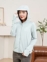 Áo chống nắng nữ chống UV có mũ ép đề can phản quang ngực