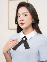 Váy liền dáng A nữ cổ bẻ phối nơ