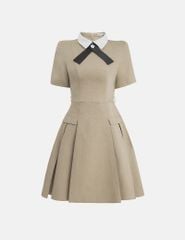 Váy liền dáng A nữ cổ bẻ phối nơ