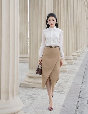Chân váy công sở nữ dài dáng bút chì thiết kế hai tà chéo