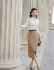 Chân váy công sở nữ dài dáng bút chì thiết kế hai tà chéo