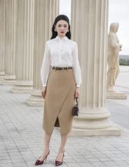 Chân váy công sở nữ dài dáng bút chì thiết kế hai tà chéo