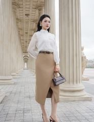 Chân váy công sở nữ dài dáng bút chì thiết kế hai tà chéo