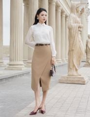 Chân váy công sở nữ dài dáng bút chì thiết kế hai tà chéo
