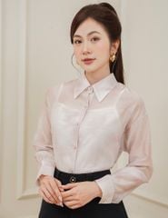 Áo sơ mi dài tay nữ in loang phối áo hai dây trắng