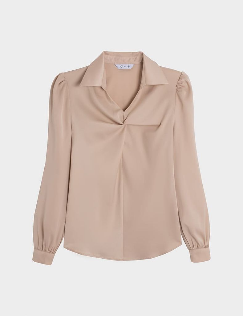 Áo sơ mi dài tay nữ cổ đức vặn xoắn giữa ngực