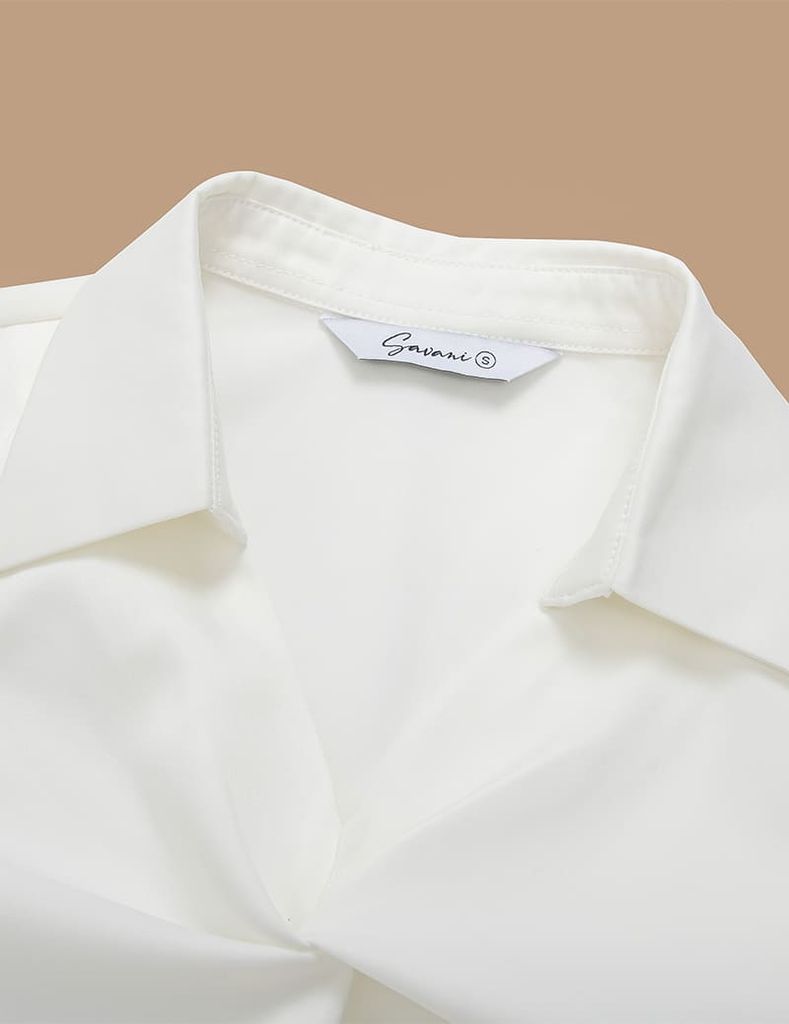 Áo sơ mi dài tay nữ cổ đức vặn xoắn giữa ngực