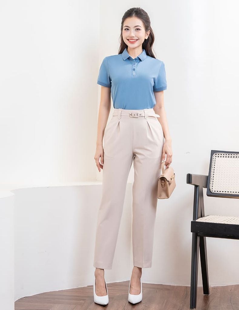 Áo polo nữ mắt chim nẹp cổ in thêu tay