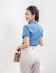 Áo polo nữ mắt chim nẹp cổ in thêu tay