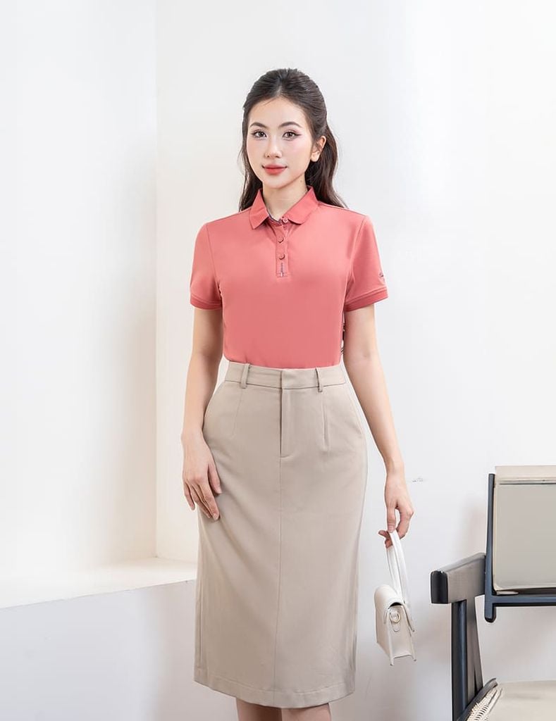 Áo polo nữ mắt chim nẹp cổ in thêu tay