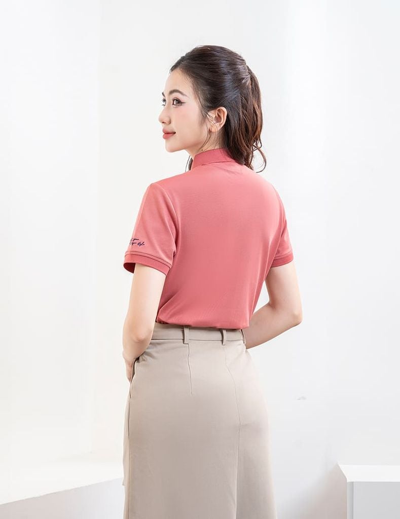 Áo polo nữ mắt chim nẹp cổ in thêu tay