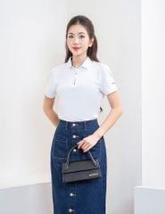 Áo polo nữ mắt chim nẹp cổ in thêu tay