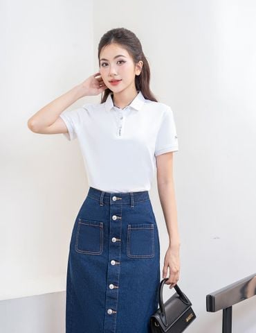 Áo polo nữ mắt chim nẹp cổ in thêu tay