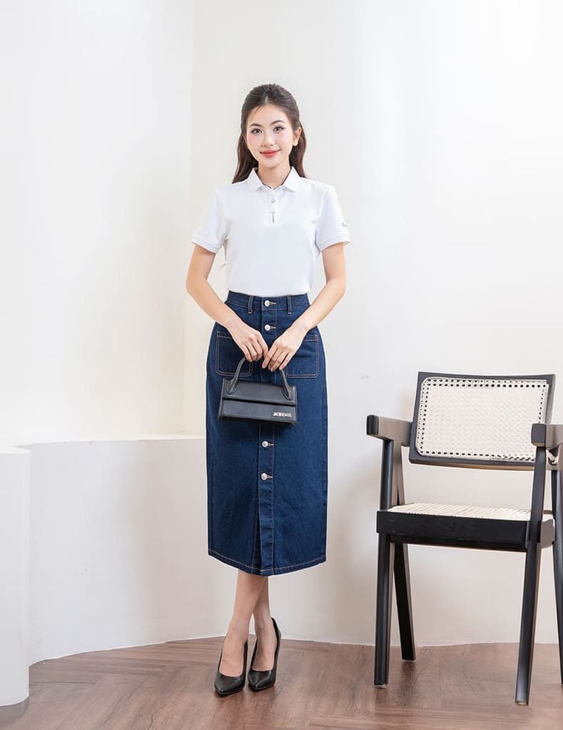 Áo polo nữ mắt chim nẹp cổ in thêu tay