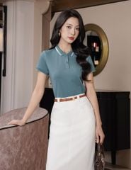 Áo polo nữ mắt chim ngắn tay cổ line