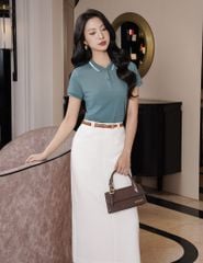 Áo polo nữ mắt chim ngắn tay cổ line