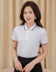 Áo polo nữ ngắn tay bo cổ tay phối line dáng ôm