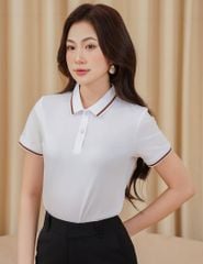 Áo polo nữ ngắn tay bo cổ tay phối line dáng ôm