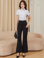 Áo polo nữ ngắn tay bo cổ tay phối line dáng ôm