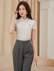 Áo polo nữ mắt chim line bo hình in trước ngực