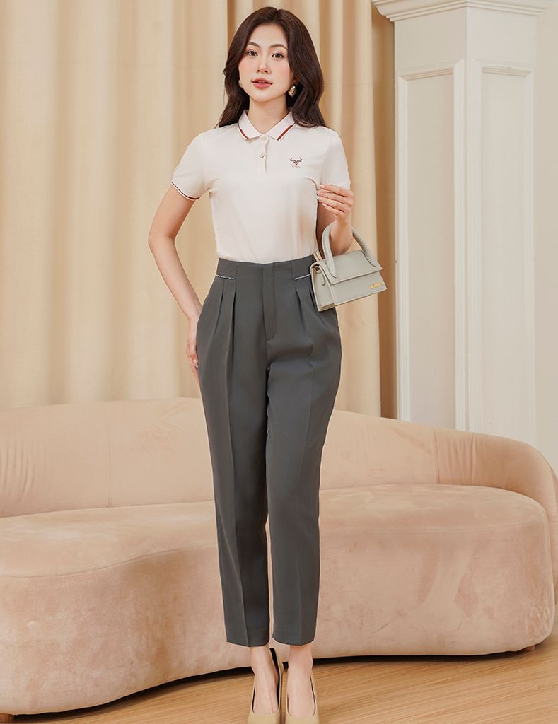 Áo polo nữ mắt chim line bo hình in trước ngực