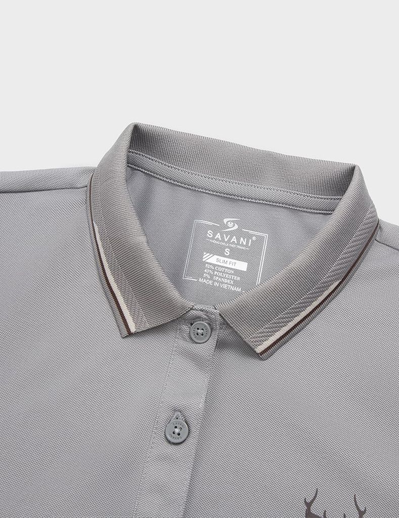 Áo polo nữ mắt chim line bo hình in trước ngực