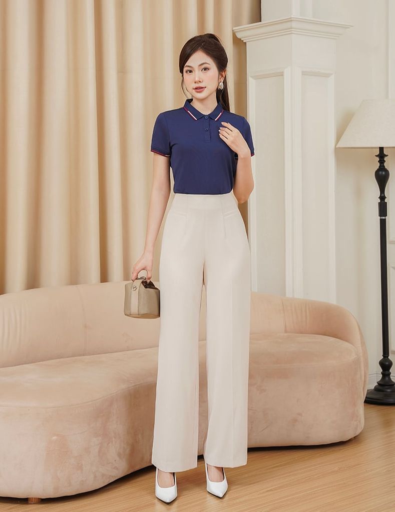 Áo polo nữ mắt chim line bo hình in trước ngực