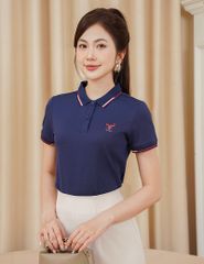 Áo polo nữ mắt chim line bo hình in trước ngực