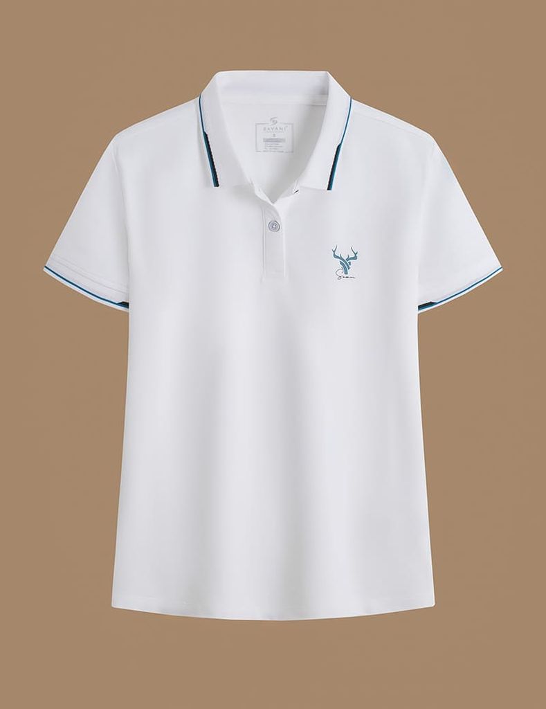 Áo polo nữ mắt chim line bo hình in trước ngực