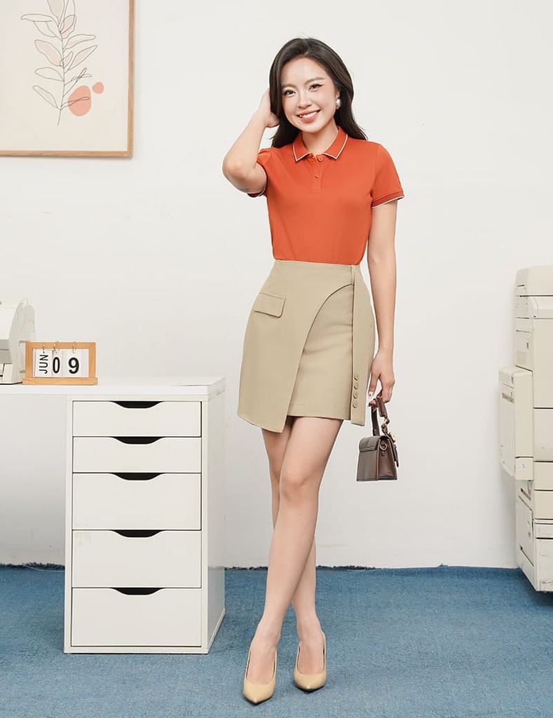 Áo polo nữ mắt chim line bo thêu tay
