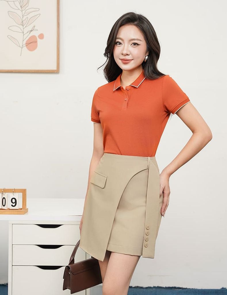 Áo polo nữ mắt chim line bo thêu tay