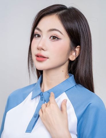 Áo polo nữ mắt chim cổ dệt tay raglan phối khác màu