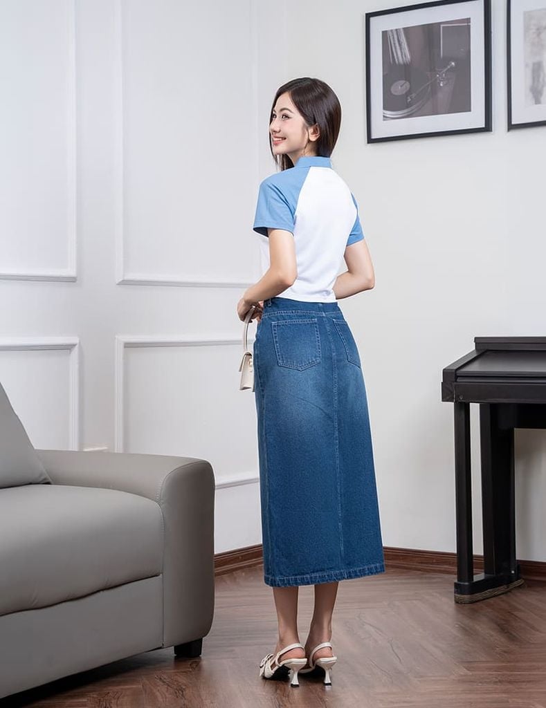 Áo polo nữ mắt chim cổ dệt tay raglan phối khác màu