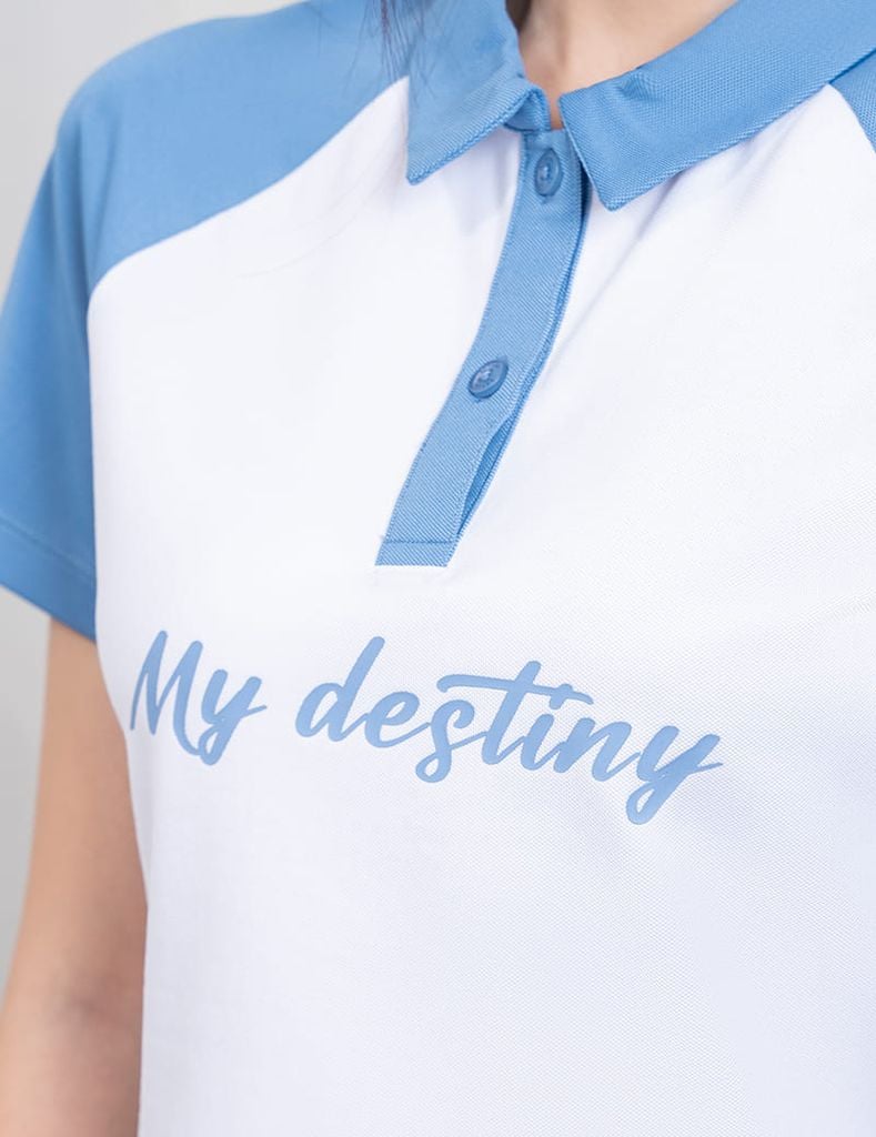 Áo polo nữ mắt chim cổ dệt tay raglan phối khác màu