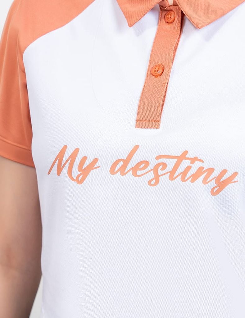 Áo polo nữ mắt chim cổ dệt tay raglan phối khác màu